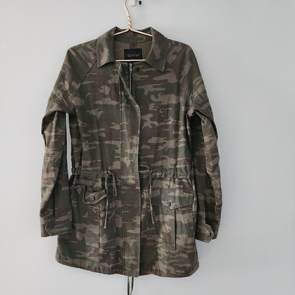Sanctuary Women's Jacket with Drawstring at Waist Green Camouflage Size M